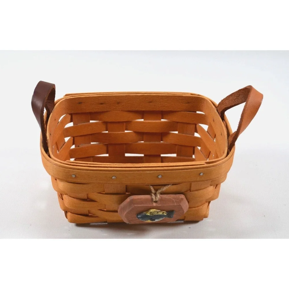 Longaberger 1998  Tea Basket w/Leather Handles Clear‎ Protector  7